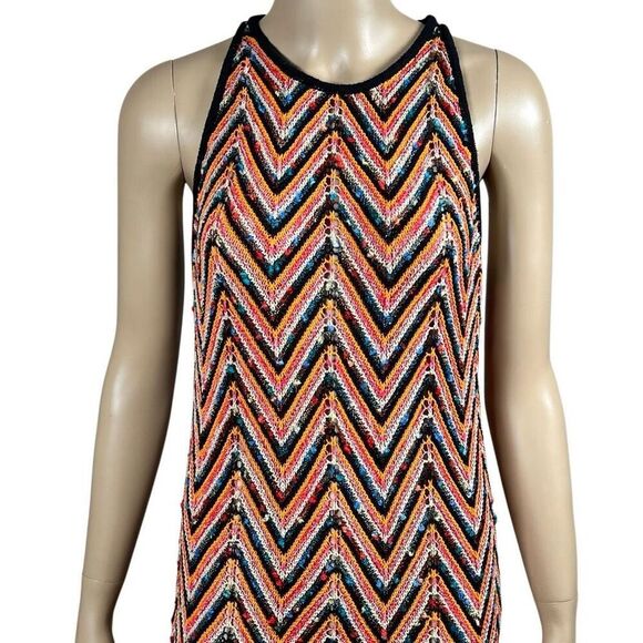 Zara Knit Multicolor Chevron Maxi zigzag Dress Sleeveless Crochet Style Size M ( - Picture 2 of 14